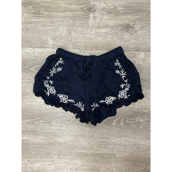 Abercrombie& Fitch Blue Linen Blend Embroidered Shorts Women's Small Boho - Picture 1 of 5